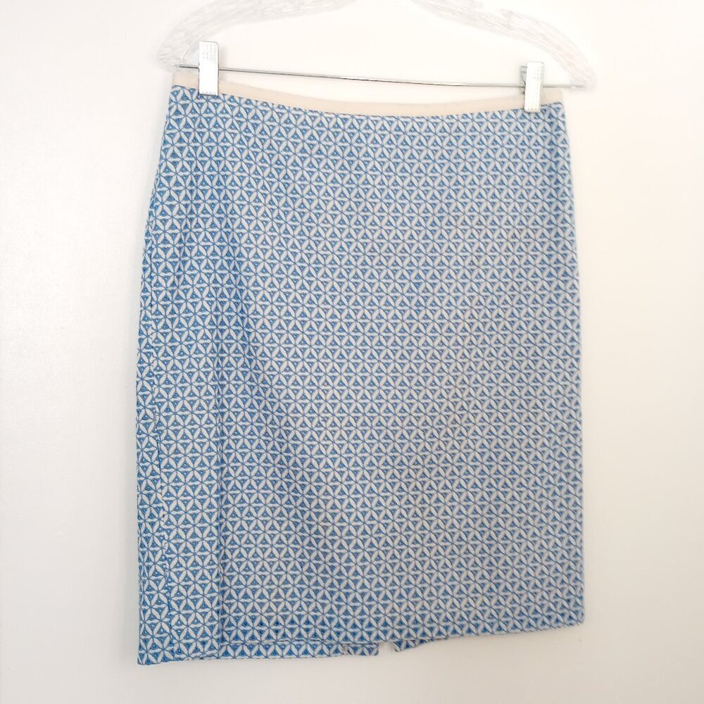 Talbots Blue & White Eyelet Lace Cotton Pencil Skirt